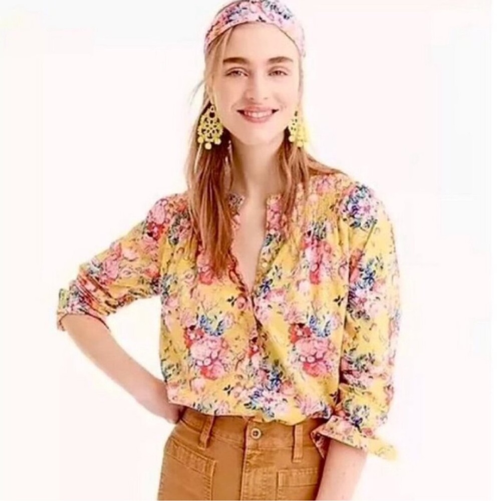 J. Crew Yellow Floral Button-Down Blouse
